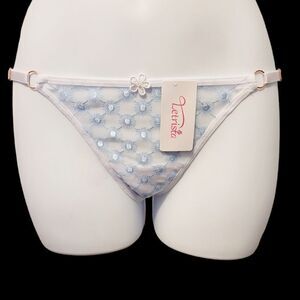 2/$20 Brand New White With Blue Top Fashion Lace T-back Panties One Size